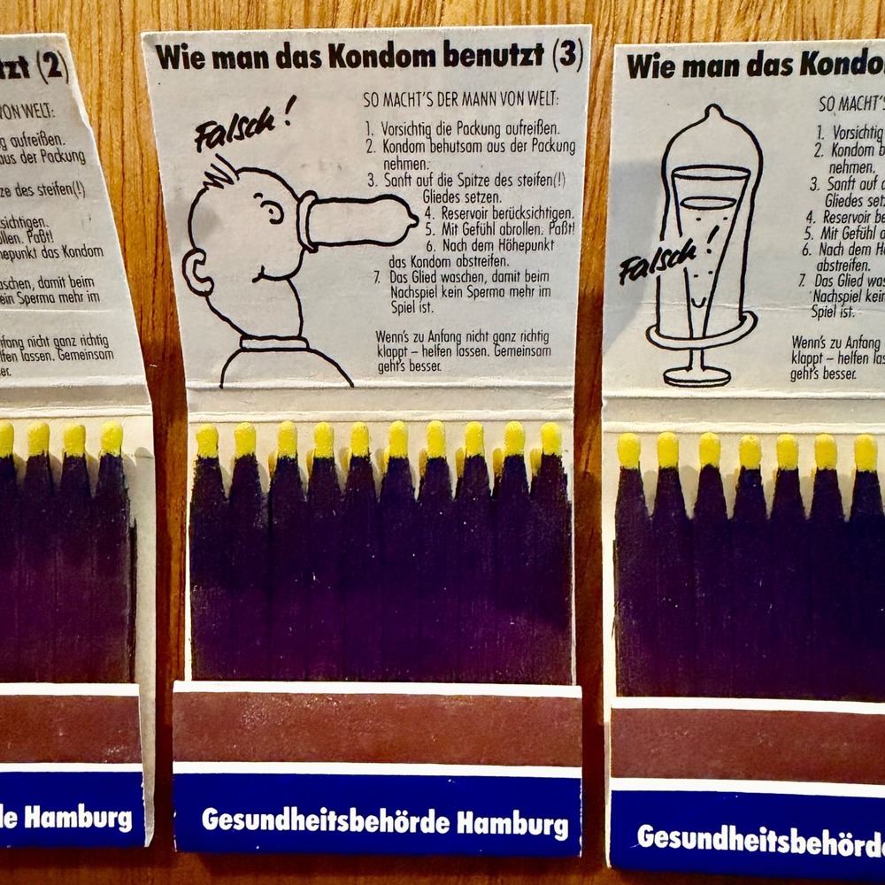 Rare 1980s German AIDS Awareness Matchbook Set Hamburg Condom Campaign - Picture 5 of 6